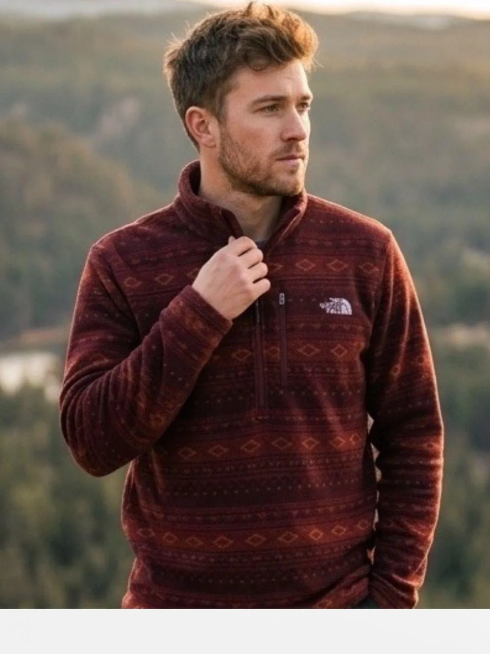 The North Face Maroon Red Aztec 1/4 Zip Fleece Men Size Large